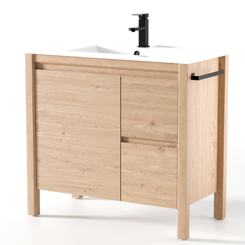Meuble-lavabo simple autoportant de style ferme moderne de 91 cm (36 po) avec comptoir, robinet et drain, pieds droits apparents