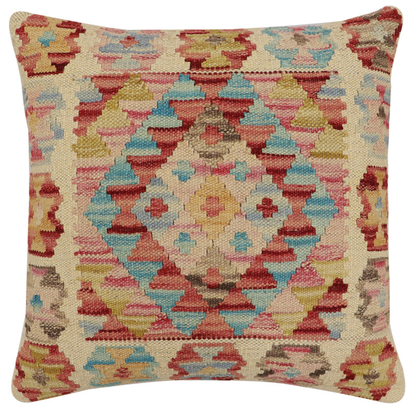 Tribal Kilim Pillow No Decorative Addition Throw Pillow, 17"H x 17"W, Beige/Rust/Pink Southwestern 2