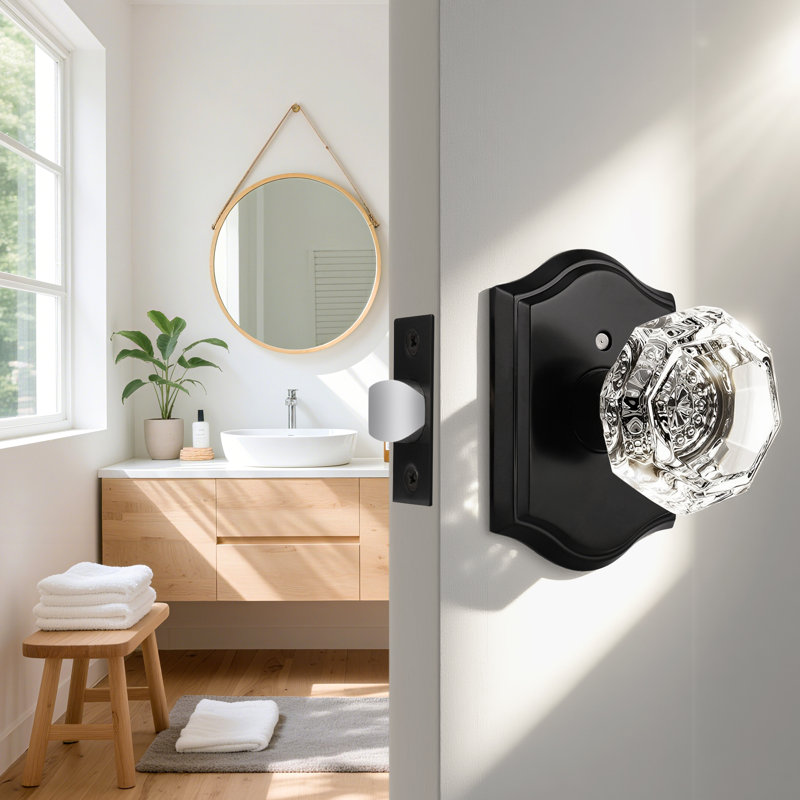 Crystal Door Knobs, Matte Black, Privacy (Bed & Bath)