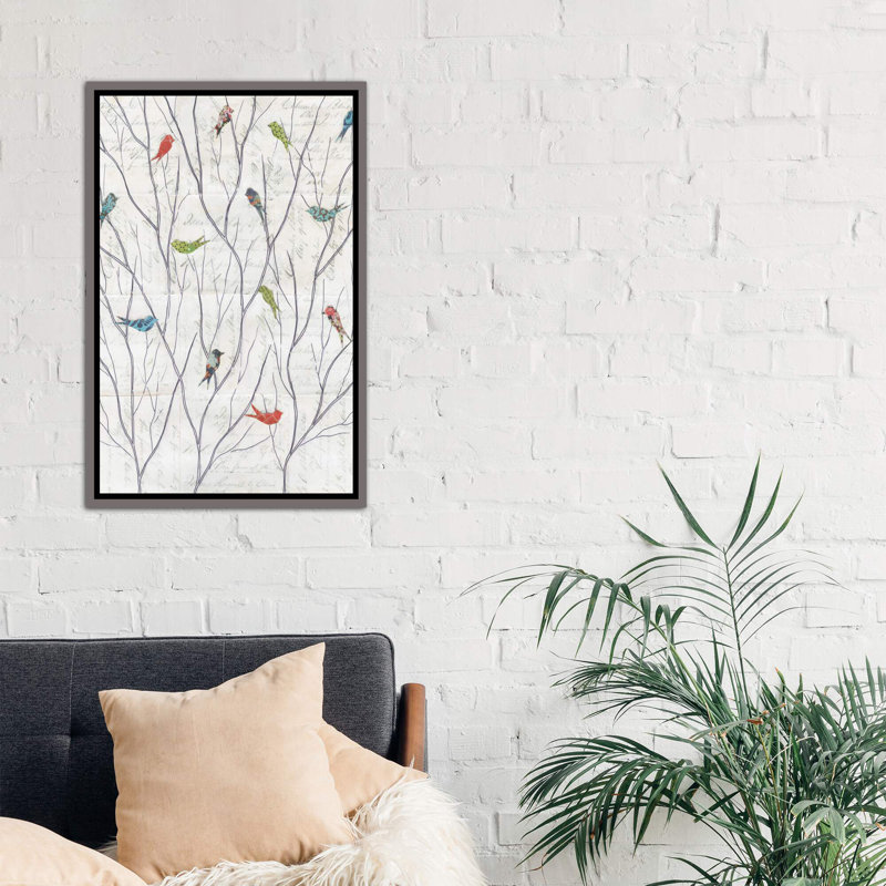 «Summer Birds Context I», impression, H 40 po x l 26 po x P 1,5 po, Toile encadrée de bois rustique foncé