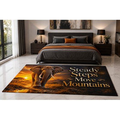 Tapis « Ultra Fin » 152 x 213 cm (5 pi x 7 pi) à motif d'éléphants et de marches stables, idéal pour la chambre d'enfant, la chambre à coucher, le salon et le bureau à domicile. Tapis doux à poils courts avec envers antidérapant en silicone.