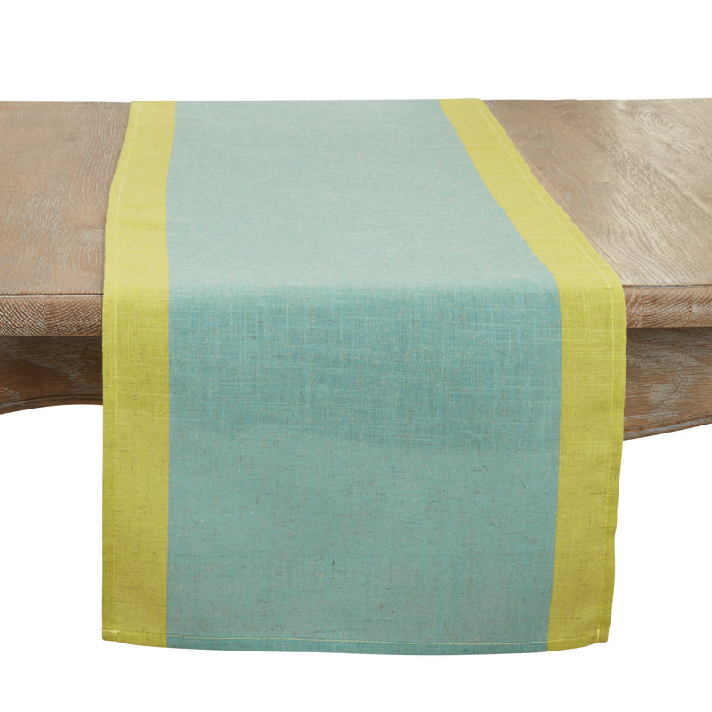 Turquoise and Yellow Polyester Rectangle Table Runner