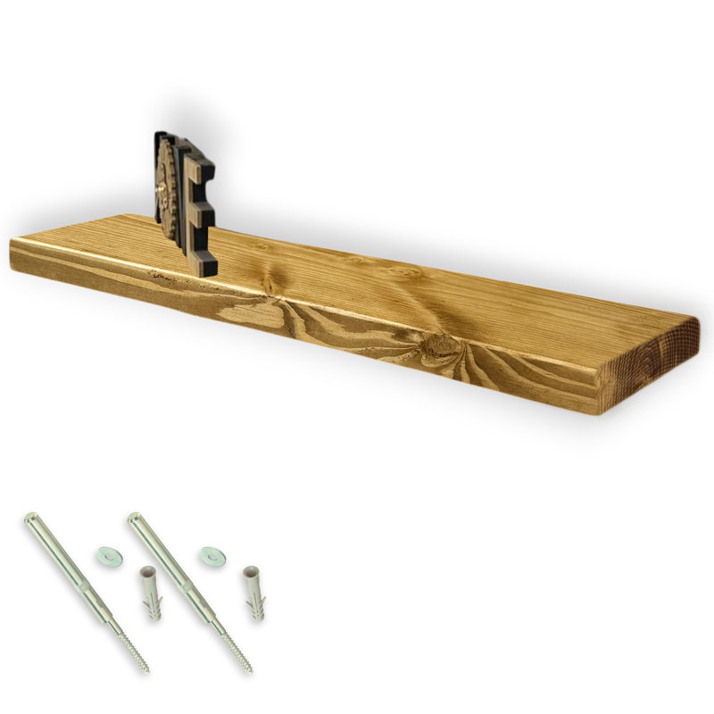 Shelf | Wall-Mounted Wooden Board With FLOATING Brackets, 4.5cm H x 130cm W x 22cm D, Dark Oak
