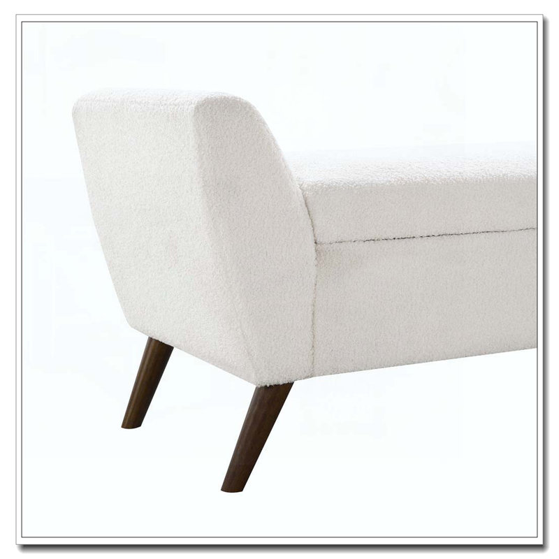 Banc de rangement moderne de 60 po avec pieds en bois Mid-Centruy, Crème