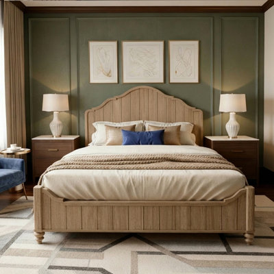 Elegant Sand Finish Queen Panel Bed with Turned Legs