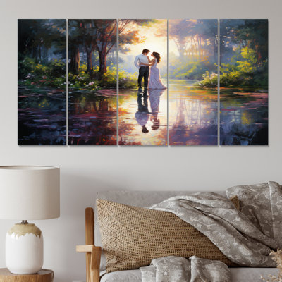 «Romantic Couple Landscape Loves Reflections on Canvas», reproduction de 5 pièces