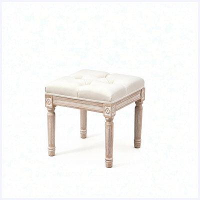 Elegant Tufted Accent Stool, Upholstered Vanity Ottoman with Carved Legs