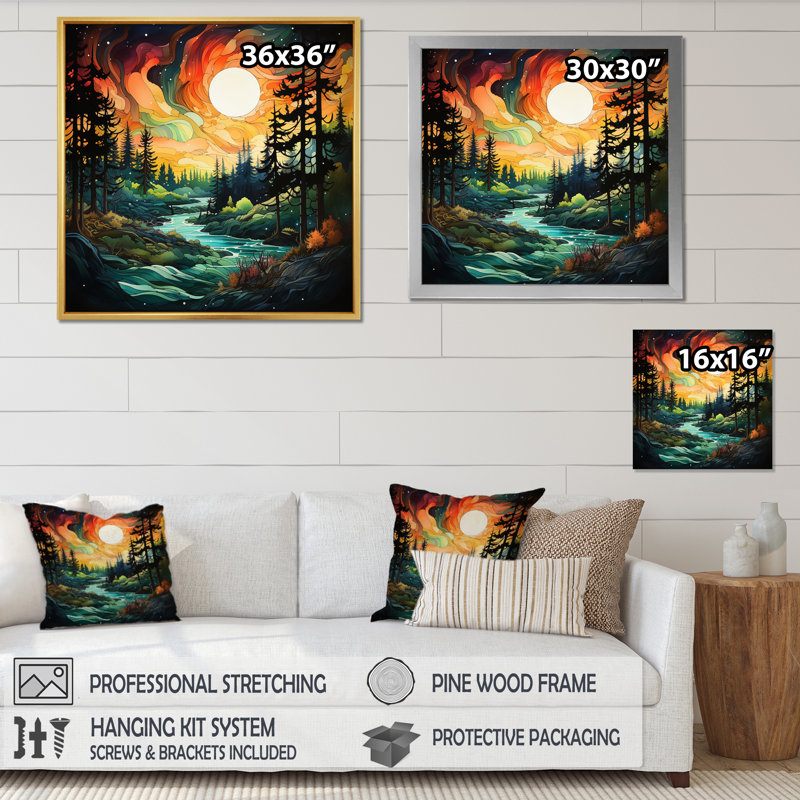 " Landscape Aurora Borealis Natures II ", 36" H x 36" W x 1.5" D, White Floater Framed