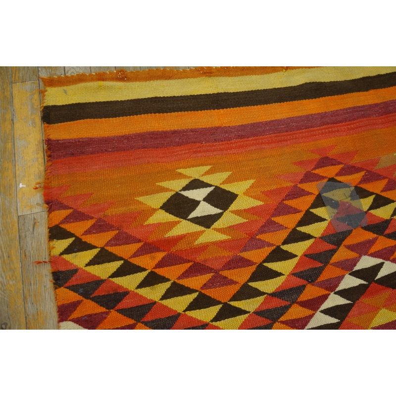 Small Antique Rustic Tribal Native American Geometric Navajo Flat Weave Rug