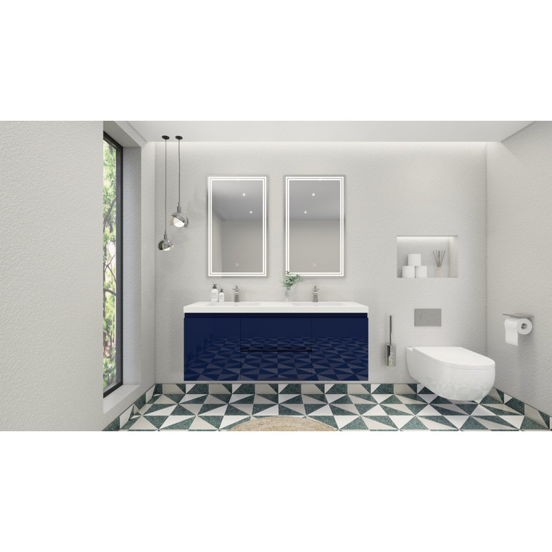Chelsei 58.75'' Double Bathroom Vanity with Plastic Top, Night Blue
