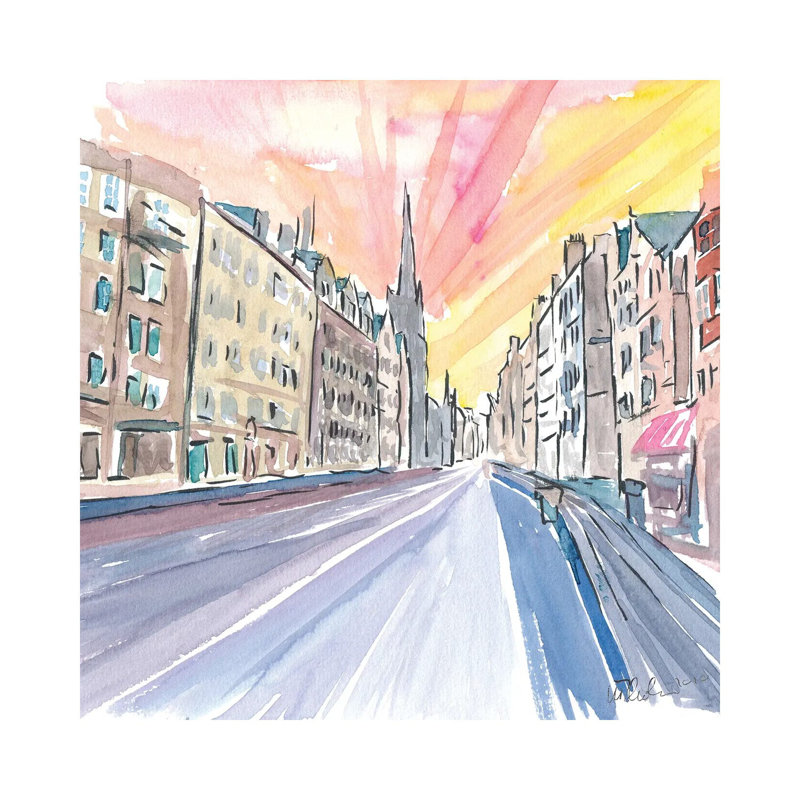 MMB333-Édimbourg, Écosse, scène de rue avec une église, H 12 po x l 12 po x P 0,75 po