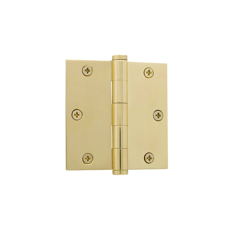 Charnière murale à boutons 3,5" avec coins carrés, Laiton non laqué