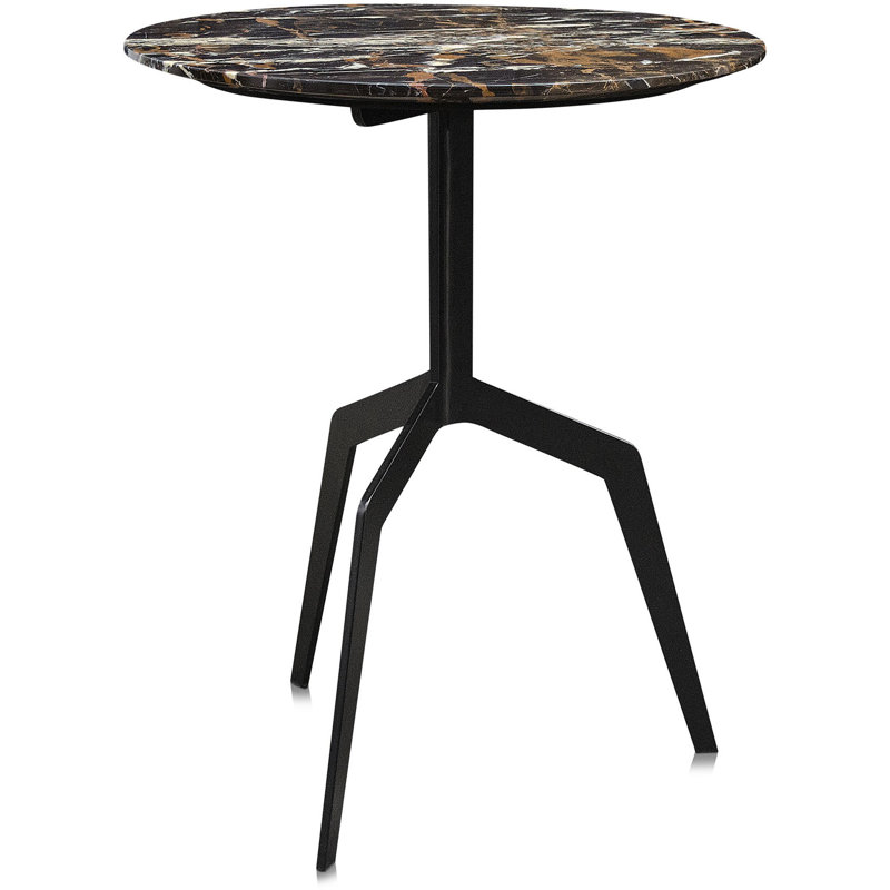 Razor Marble End Table, Black/Brown/Ivory/Black Powder Coating