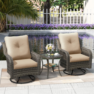 2-Person Wicker Swivel Rocker Seating Group With Cushions Wide Seat