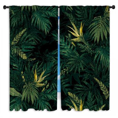 Tropical Palm Leaves Window Curtains Foliage Sheer & Room Darkening - 2 Panels