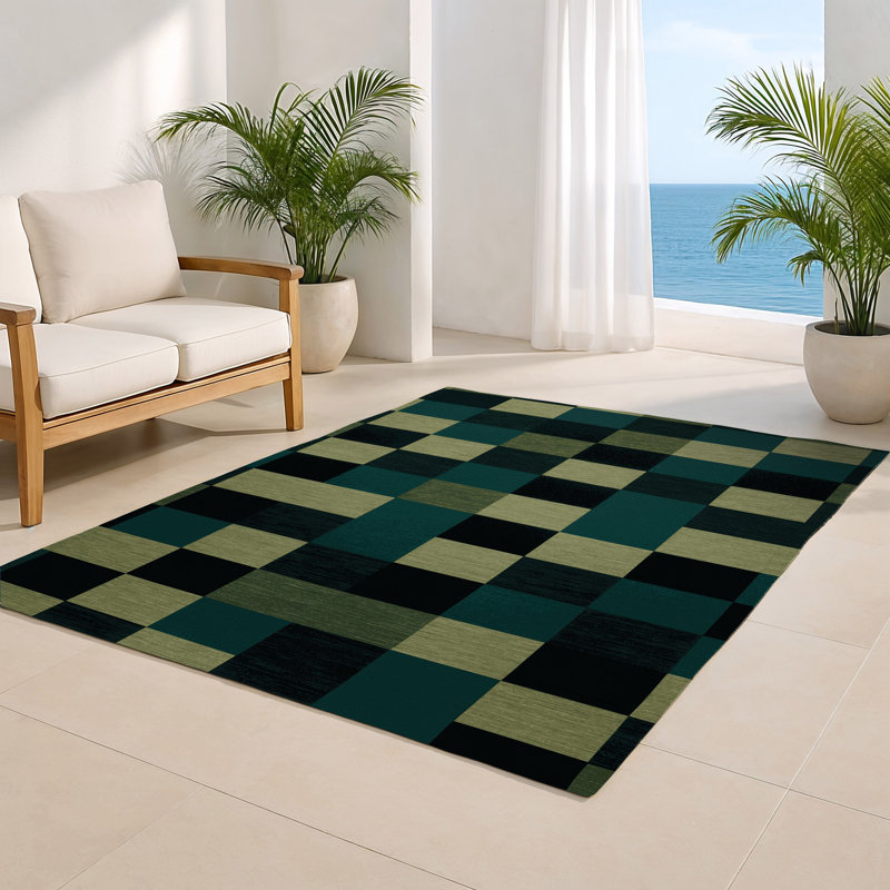 Tapis d'intérieur et d'extérieur à carreaux vert, Rectangle 4pi x 6 pi