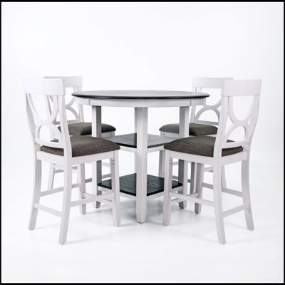 Ensemble de salle à manger 5 pièces à hauteur de comptoir avec rangement intégré et tabourets confortables pour une vie moderne peu encombrante.