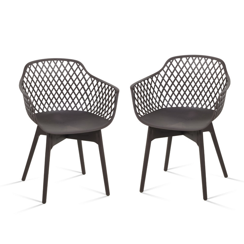  Ensemble de 2 chaises de café modernes en plastique résistant aux intempéries avec dossier ergonomique et coussin antidérapant Modern