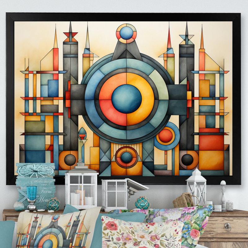 " African Ndebele Patterns ", 30" H x 40" W x 1.5" D, Black Single Picture Framed
