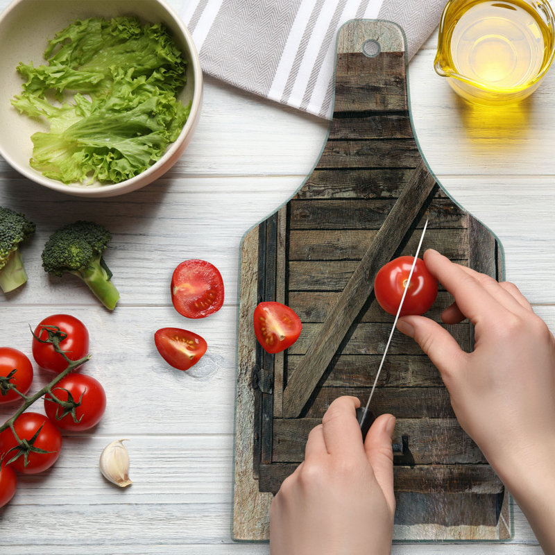 Rustic Brown and Beige Glass Cutting Board with Handle