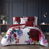 Bebejan Magenta Floral 100% Cotton Sateen 5 Piece Reversible Comforter Set
