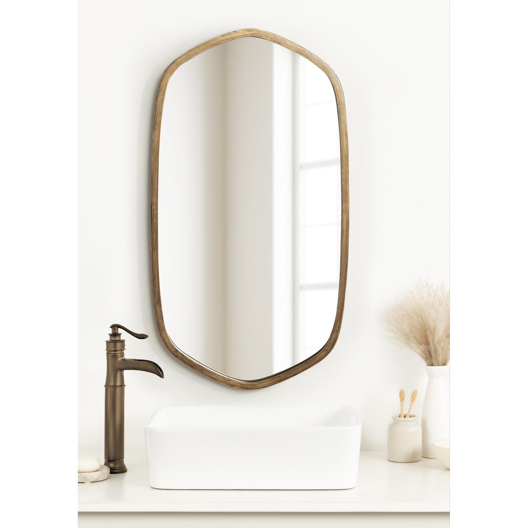 Glover Wood Hexagon Mirror, Gold, Vertical, 36" x 20"