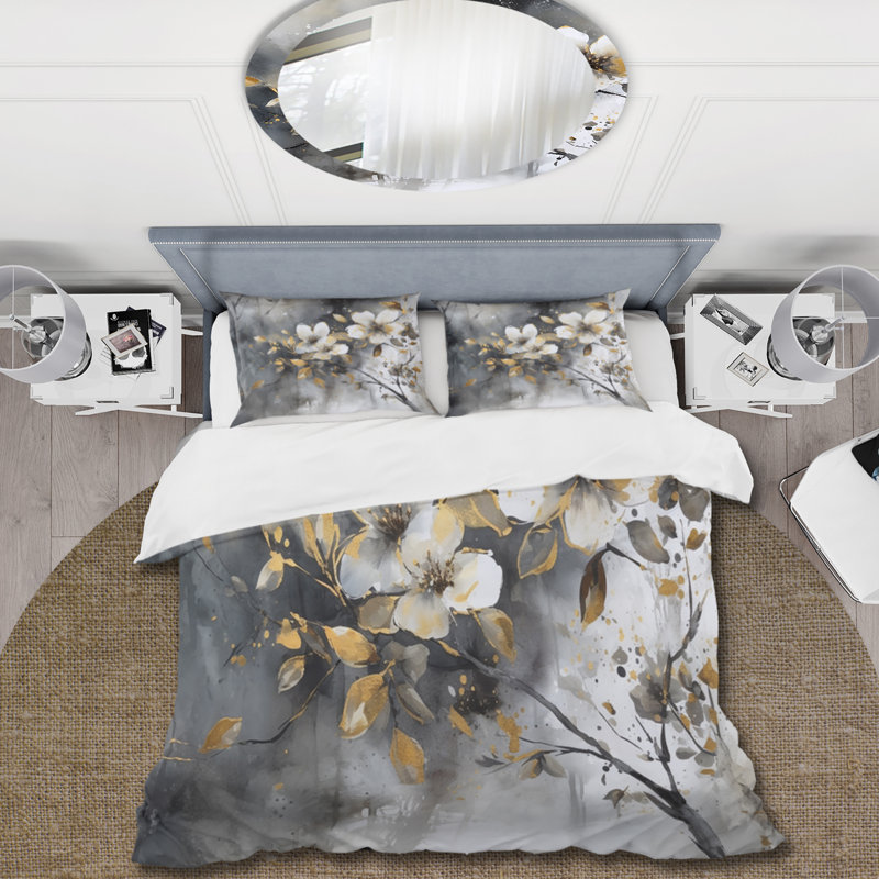 Ensemble de housse de couette en microfibre / polyester Daisy White, Housse de couette pour très grand lit et 2 très