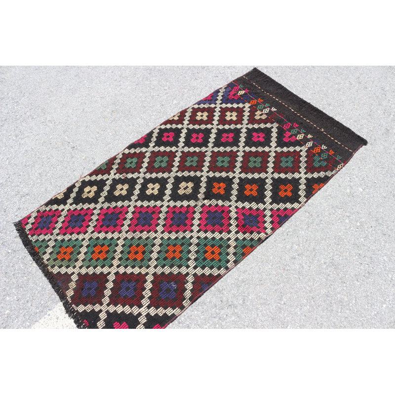 Tapis kilim turc rétro tissé à la main à motif géométrique pour un style bohémien unique