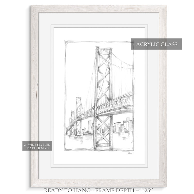 Suspension bridge study ii-reproduction de photo encadrée, Imprimé encadré blanc, H 32 po x l 44 po x P 1,3 po