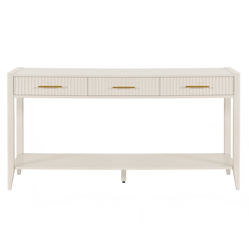 U_STYLE 60" Painted Console Table With 3 Drawers,Wooden Entryway Table With Storage Shelf, Farmhouse Sofa Table For Living Room, Hallway,Entryway, Foyer, Corridor(Beige)