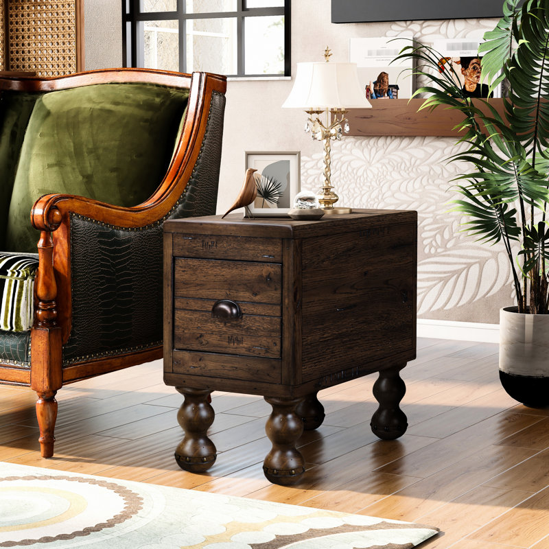 Table de bout vintage en bois massif avec tiroir, teinte, convient aux petits espaces, table de chevet facile à assembler