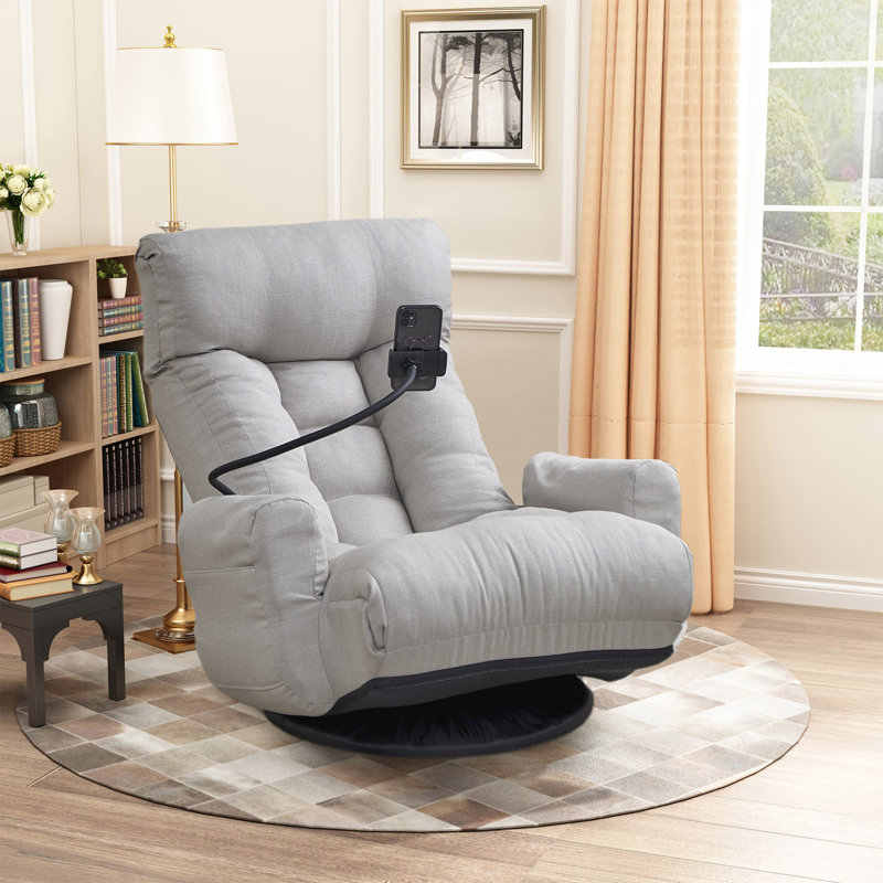 Isabelle & Max Upholstered Manual Swivel Rocker Recliner with Phone Holder, Grey