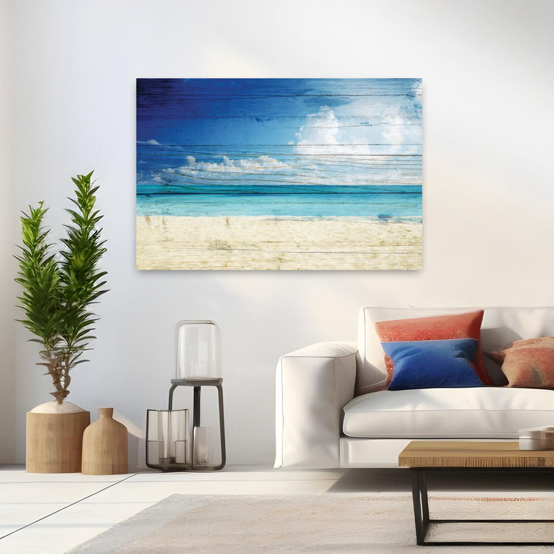 Plage rustique I, art côtier abstrait, H 32 po x l 48 po