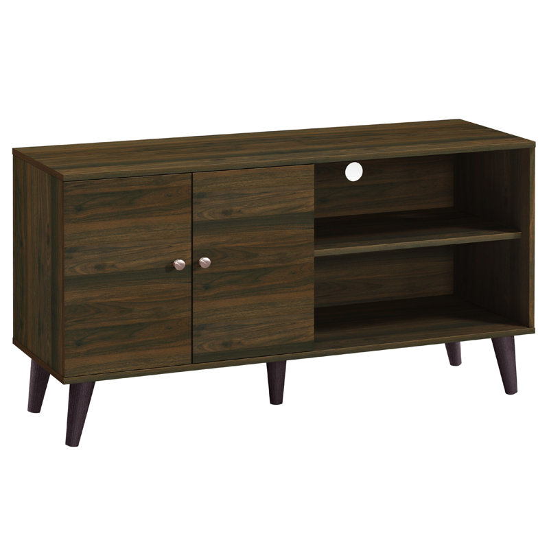 Meuble télé avec tablettes et 2 portes Donna, H 25,6 po x l 47,3 po x P 15,2 po, Noyer
