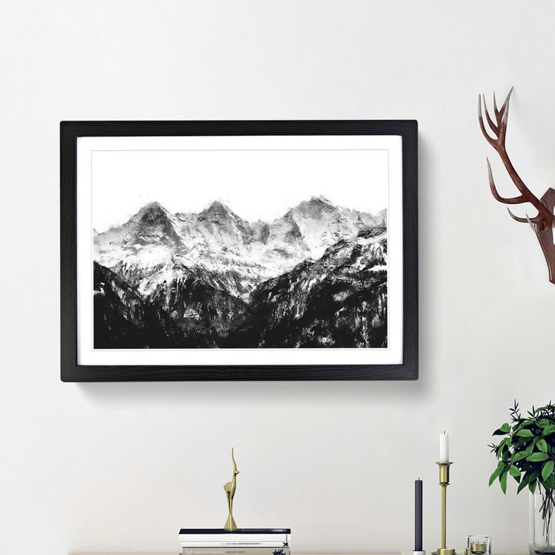 Mountain In Switzerland - Single Picture Frame Print on MDF, Black Framed, 24cm H x 33cm W x 2cm D