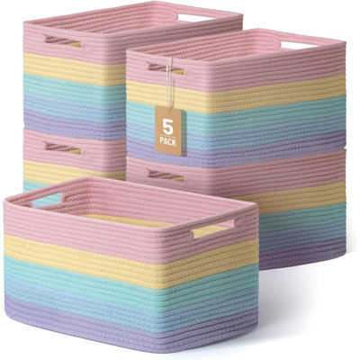 5 Pack Rainbow Woven Storage Baskets for Shelves, Decorative Toy Baskets Organizer for Kids Room