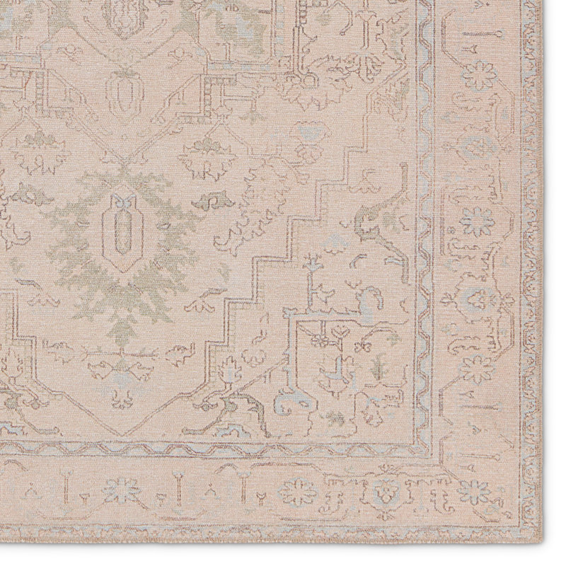 Fanelli Power Loomed Performance Beige/Light Blue Rug, Runner 2'6'' x 10'