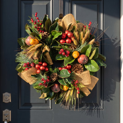 Joannette Pears, Berries, Wheat and Magnolia Leaves on a Grapevine Wreath