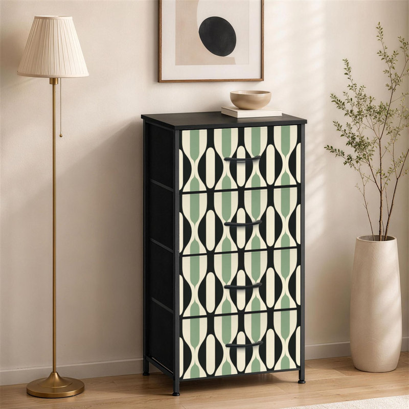 Commode à 4 tiroirs pour chambre à coucher de style Mid-Century moderne noir crème vert Idéale pour les petits grands vêtements