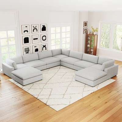 Nuccio 9-Piece Minimalist Modern Soft-Upholstered Sectional With Ottoman