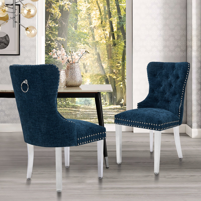 Chaise de salle à manger Parsons, Chenille bleu foncé