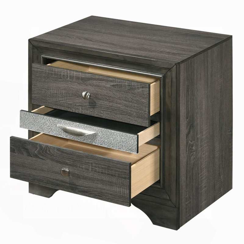 Table de chevet contemporaine avec tiroir à bijoux caché, Gris
