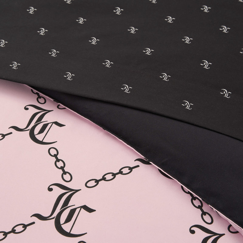 Juicy Couture Link Printed Bed-in-a-Bag Comforter Set, King Comforter + 7 Additional Pieces, Light Pink/Black
