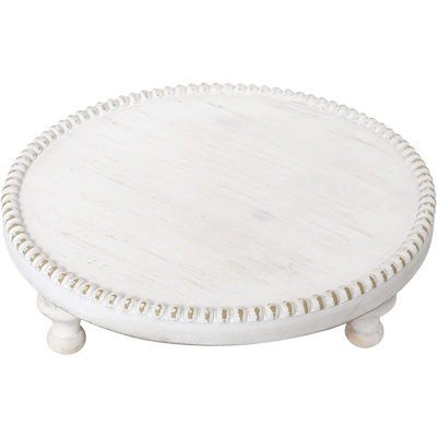 Présentoir rustique en bois blanc avec plateau perlé et bordure perlée pour décoration