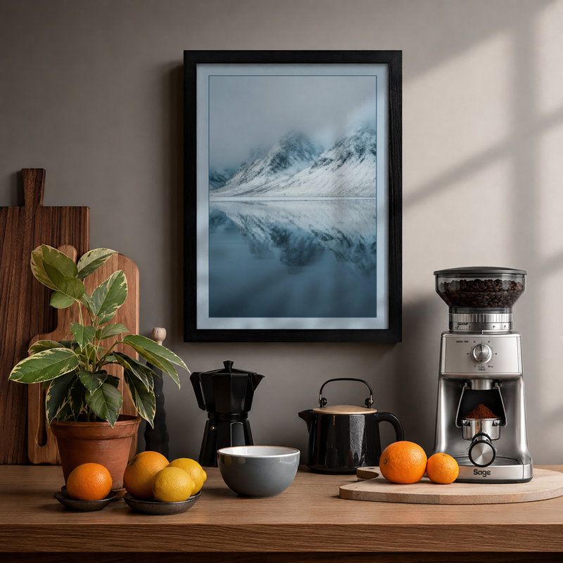 Mountain Reflected Minimalist - Print, A2 - 59.4 x 42.0 cm, Black