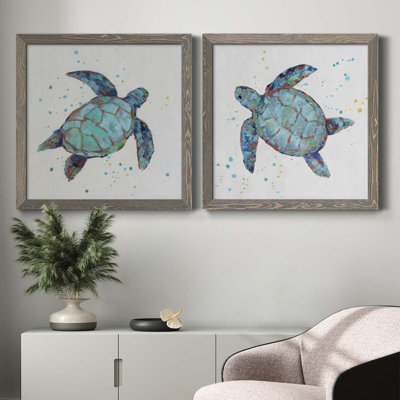 " Bubbly Blue Turtle I " 2 - Pieces Painting Print
