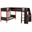 Lit superposé en L avec lit mezzanine, bureau intégré, tablettes et DEL