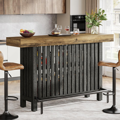 Table de bar moderne à deux niveaux de 160 cm avec repose-pieds, hauteur 104 cm.