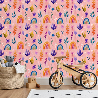 Peel and Stick PVC Wallpaper, Removable Self-Adhesive Wall Covering With Vintage Watercolor Wildflower Leaf Print, Waterproof for Home Decor - Roll
