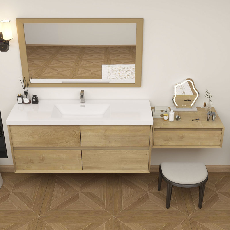 Meuble-lavabo mural 90 po avec chêne en acrylique renforcé Aliki, Chêne